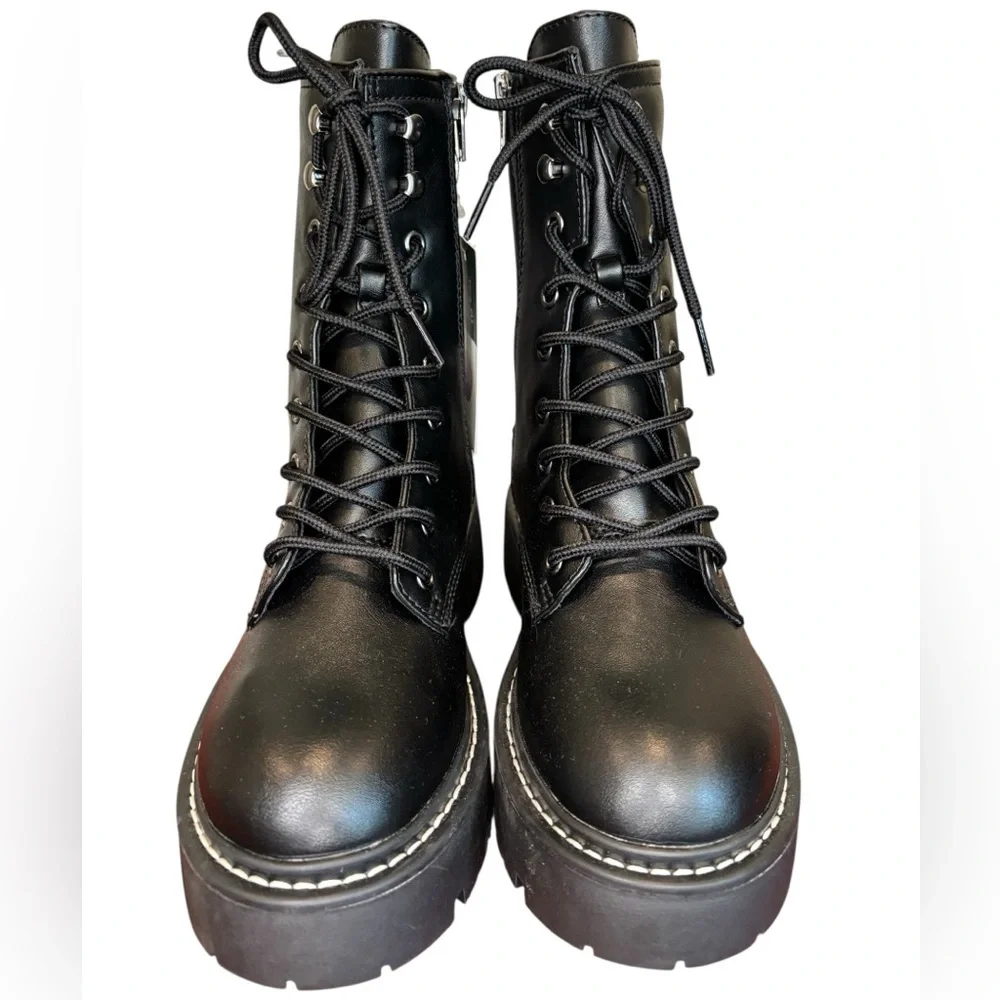 NWT Wild Fable Black Lace-Up Side Zip Platform Boots, Size 6.5 - Picture 4 of 11